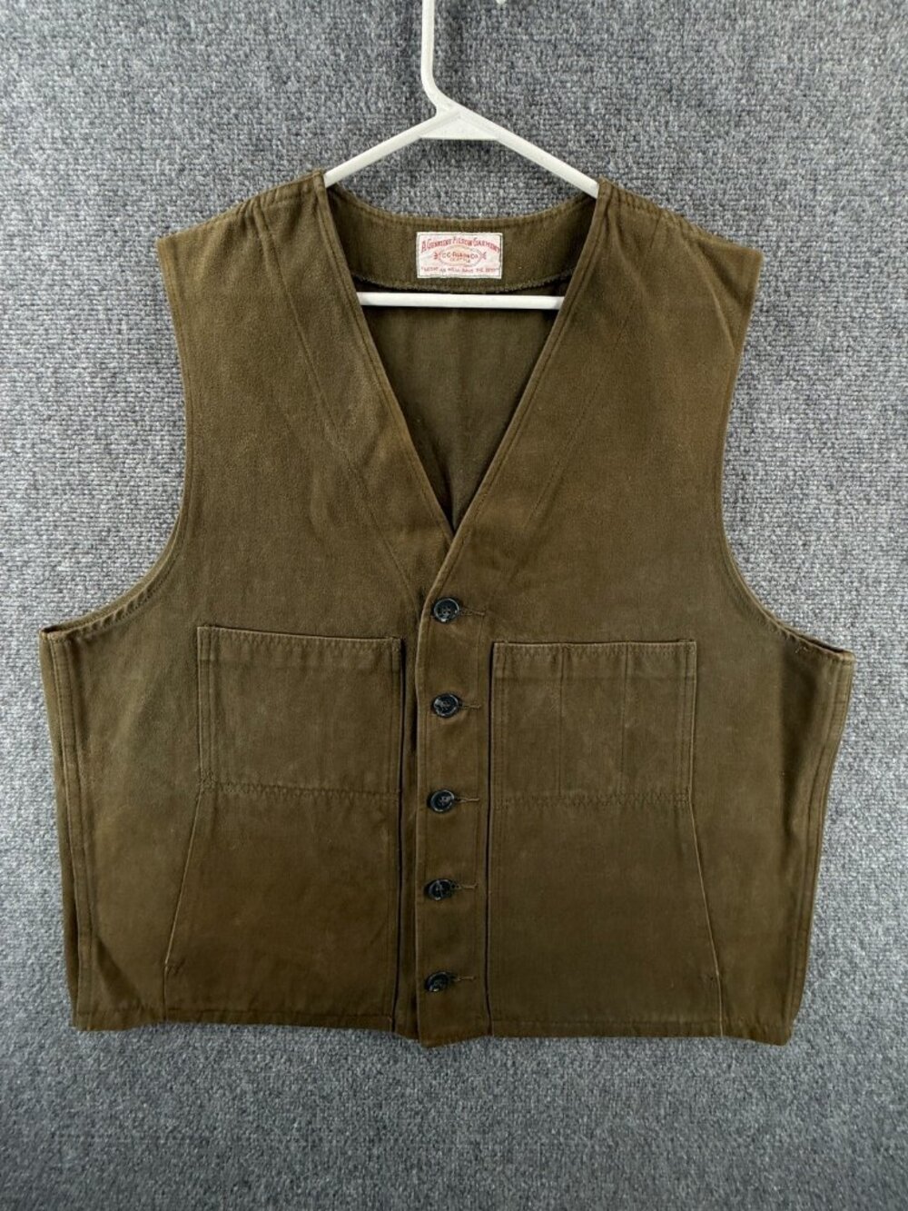 VTG CC Filson Cotton Moleskin Vest Men Green Sleeveless Soft Hunting Pockets